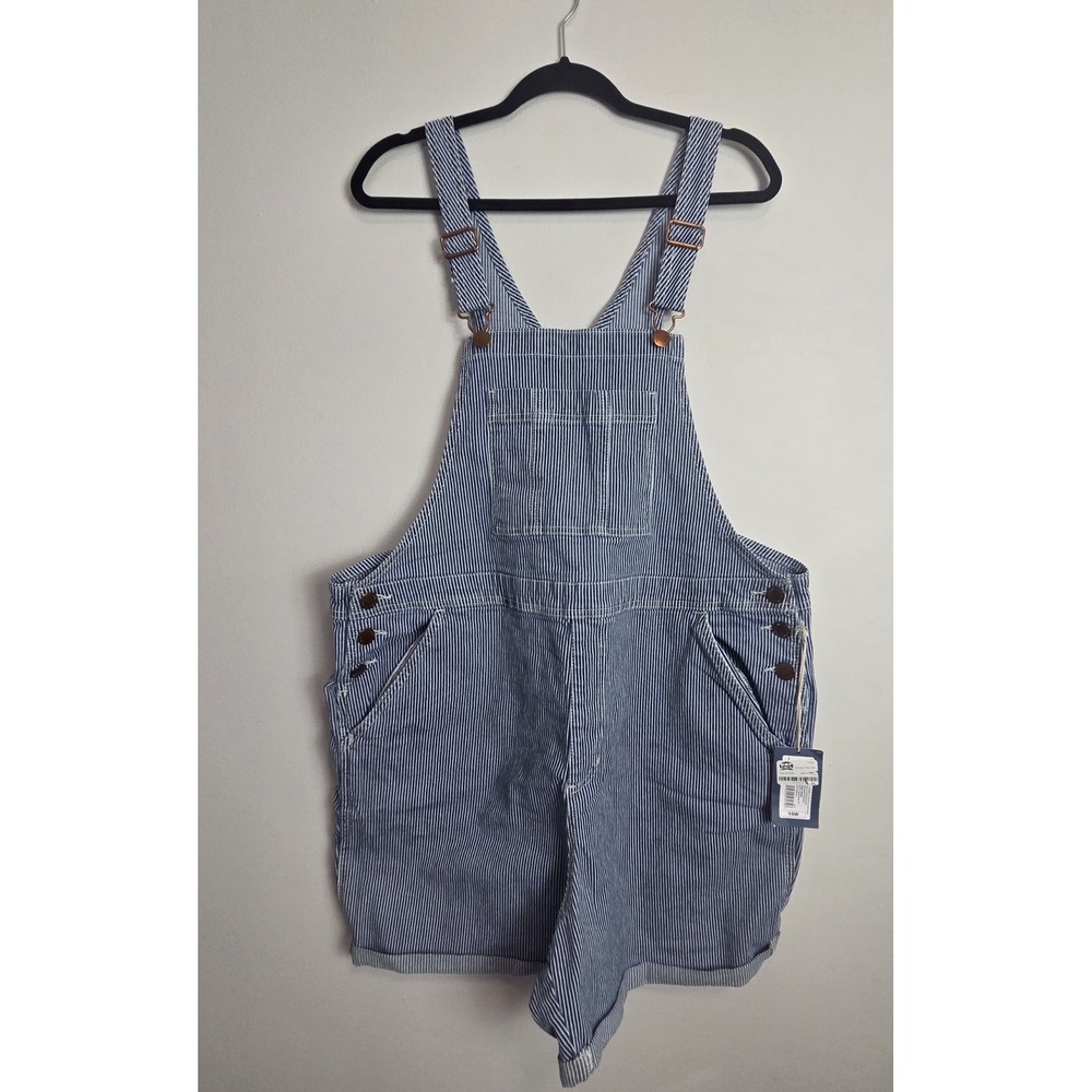 Universal Thread Hickory Stripe Denim Shortalls Blue White Plus Size 14W NEW - Picture 3 of 8